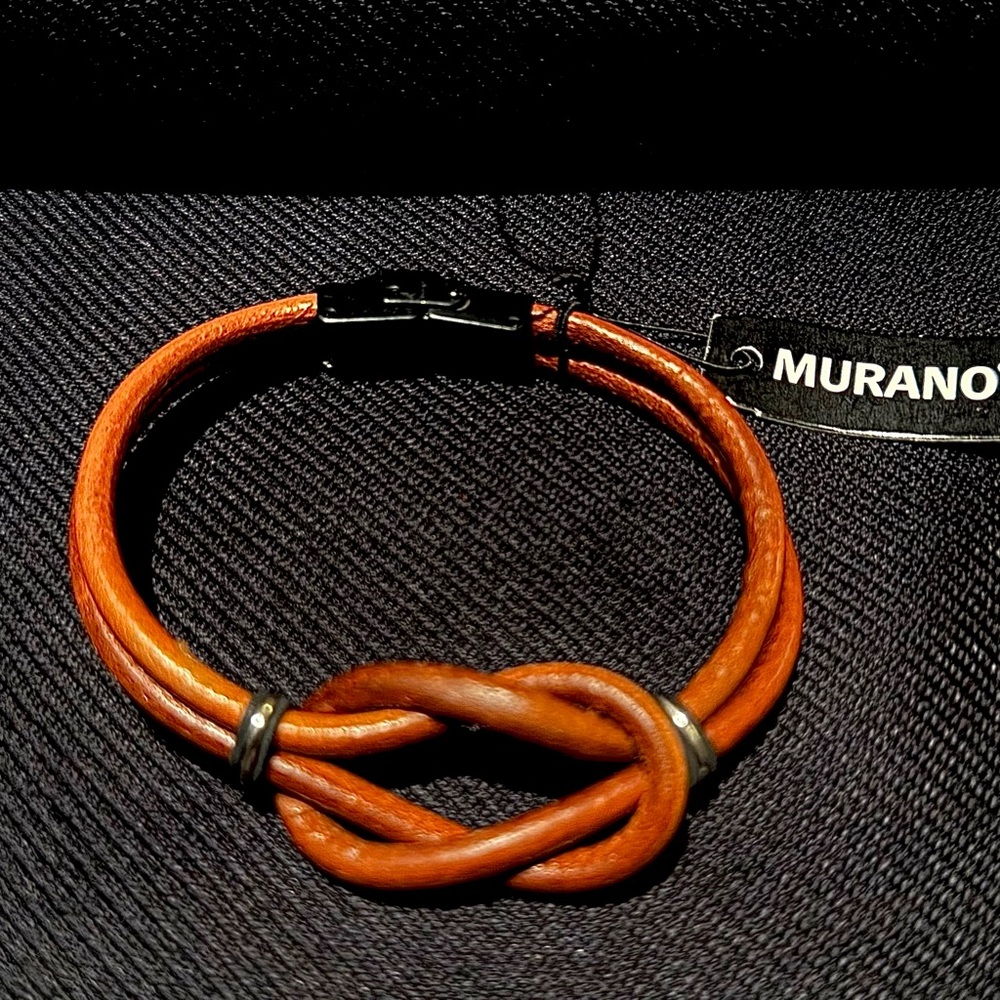 Murano Tan Leather Knot Bracelet